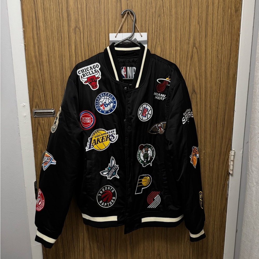NBA Black Quilted Bomber Jacket with Team Logos